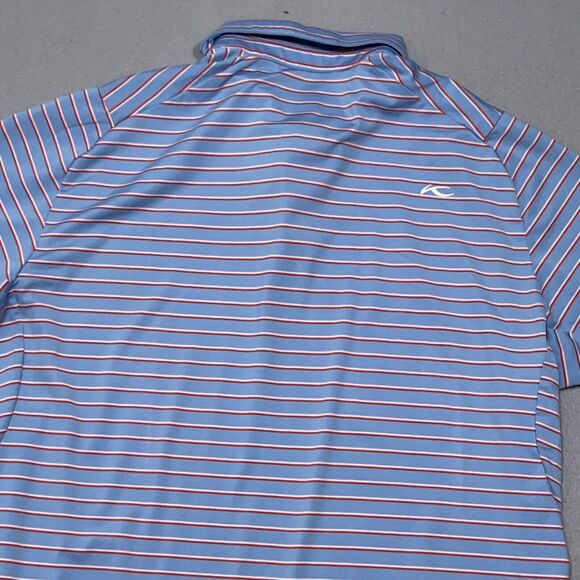 KJUS Golf Polo Shirt Mens Medium 50 Blue Red Performance Athletic Striped Casual - Picture 10 of 11